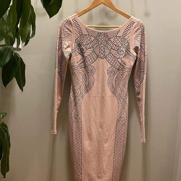Bebe M Pink Bodycon Dress | Y2K Sexy Studded Evening, Cocktail, Wedding $298 - Picture 4 of 10